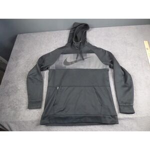 Nike Mens Dri-FIT Training Hoodie Black Grey Swoosh Graphic Pullover Medium
